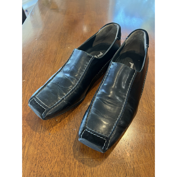 Paul Green Black Leather Slip On Loafers Square Toe Dress‎ Shoes Size 6 - Picture 3 of 10